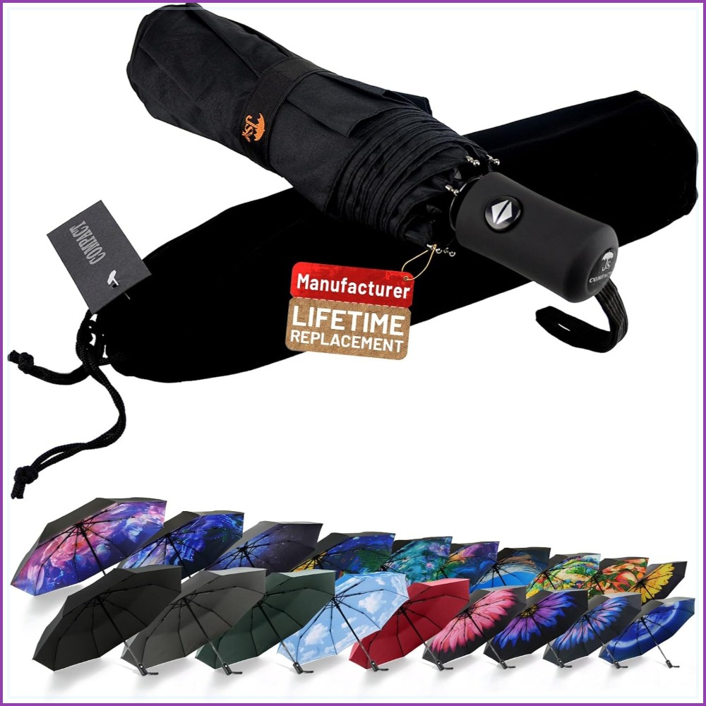 Travel Umbrella Compact - Compact Travel Umbrella - Windproof Automatic,
