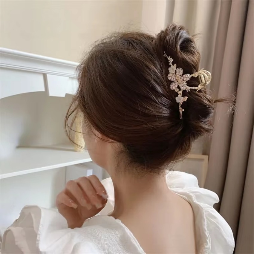 Travel Accessories For Elderly - 1 Pcs Metal Hair Claw Pearl