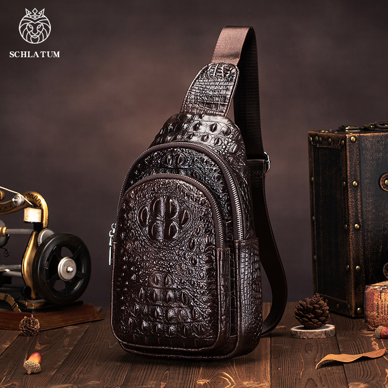 Travel Accessories Luxury - SCHLATUM men's Genuine Leather vintage Crocodile