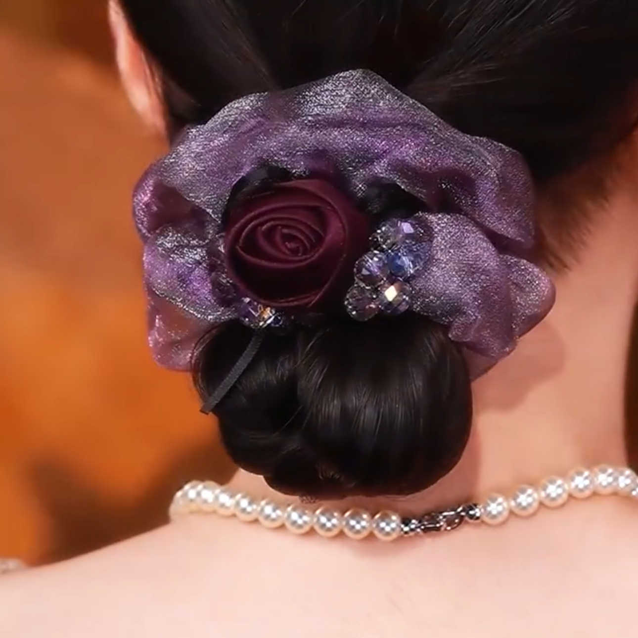 Travel Accessories Luxury - Elegant Rose Hair Tie Organza Crystal