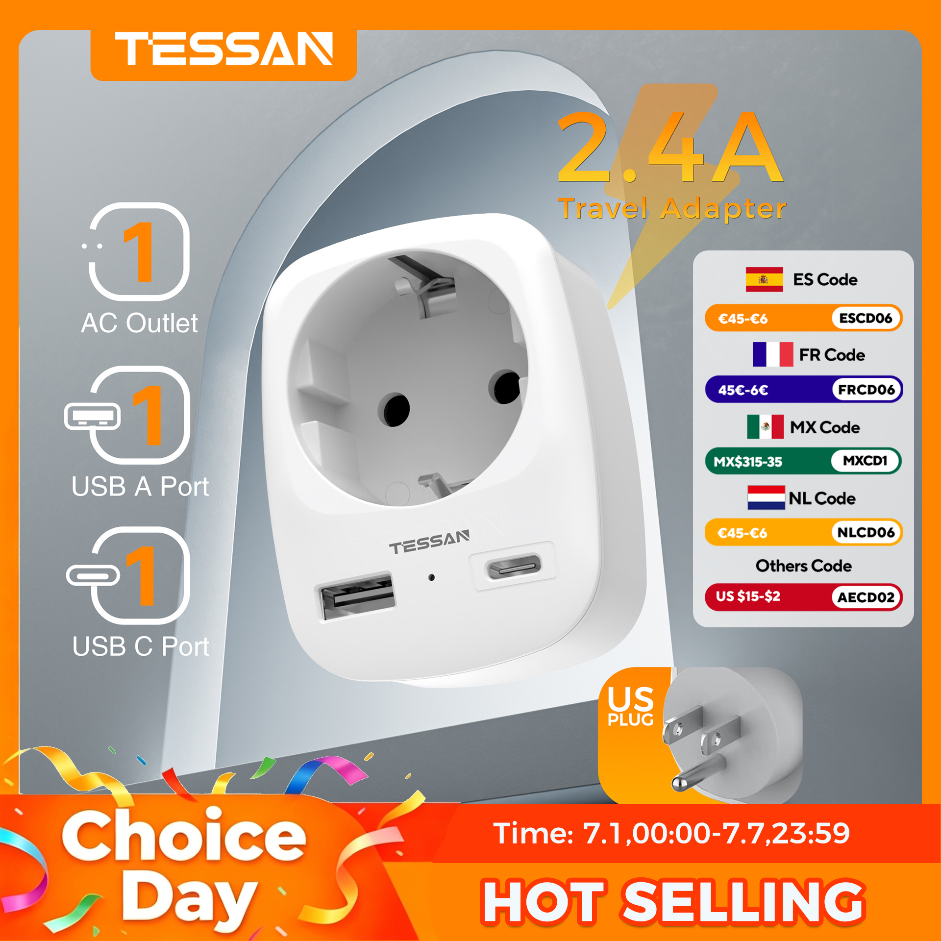 TESSAN Travel Adapter EU To US - Travel Accessories Canada ulasan dan harga